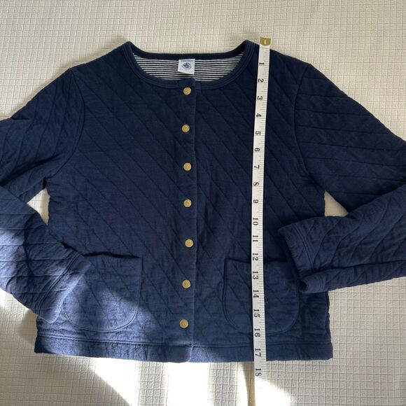 Petit Bateau Navy Diamond Quilted Cotton Blend Girls Jacket Snap Buttons 12Y - Picture 8 of 10